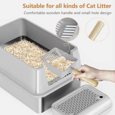 Stainless Steel Cat Litter Box with Lid, XL Extra Large Litter Box for Big Cats, Enclosed Removable Metal Litter Boxs with High Sided Enclosure & Scoop, Anti-Leakage, Non-Sticky, Easy Cleaning(Grey) - Image 8