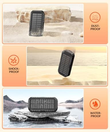 QiSa Solar Charger Power Bank 40000mAh Built in 4 Cables and Hand Crank, Portable Charger 22.5W Fast Charger 6 Outputs & 4 Inputs External Battery Pack with Bright Flashlight and Compass - Image 7