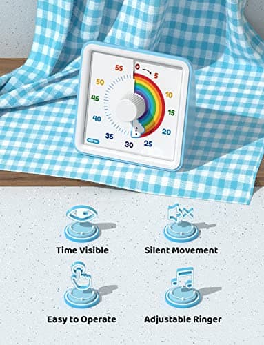 LIORQUE 60 Minute Visual Timer for Kids, Visual Countdown Timer for Classroom Office Kitchen with 'Rainbow' Pattern Design, Pomodoro Timer with Silent Operation (Batteries Included) - Image 5