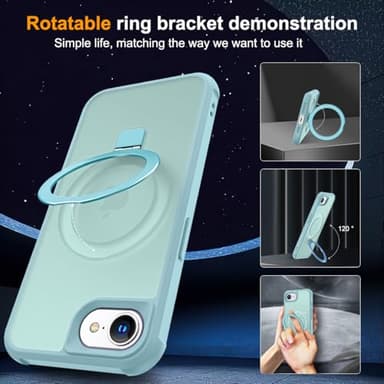 SKYLMW Compatible with iPhone 16E Case with Invisible Magnetic O-Ring Stand Military-Grade Translucent Case for iPhone 16E 6.1" 2025 [Compatible with Mag-Safe][Great Grip Feeling], Blue - Image 2
