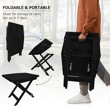 Melino Wooden Folding Outdoor Side Table, FSC Certified Acacia Weatherproof Side Tables, Wood Folding Small Table for Outdoor, Patio, Porch, Pool, Backyard, Garden, Balcony and Deck - Black - Image 5