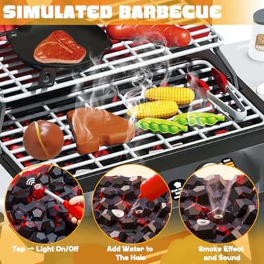 Kids BBQ Grill Playset, Kitchen Playset with Smoke Sound Light and Wheel, Movable Pretend Play Toy Grills for Kids Ages 4-8, 2-Layer Outdoor Cooking Toys for Toddlers 3-5 Birthday Gifts - Image 3