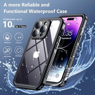SPIDERCASE for iPhone 14 Pro Case Waterproof, Built-in Lens & Screen Protector, Full Heavy Duty Protection, 12FT Military Shockproof, Dustproof, Anti-Scratched Phone Case,Black/Clear - Image 2