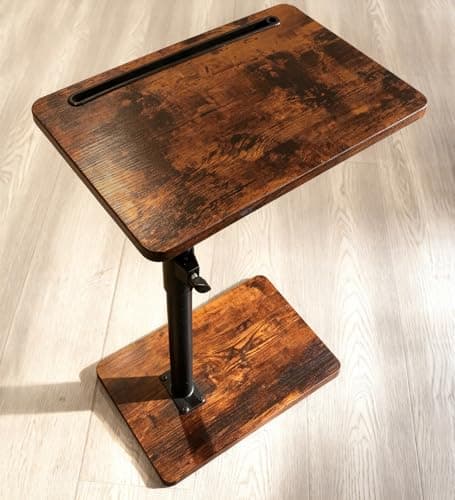 YUHFERA Sofa Armrest Tray Table for Couch - 360° Swivel Height Adjustable End for Small Spaces, Snack Side Table for Bed or Chair with Phone & Tablet Slot (Rustic,Standard) - Image 1