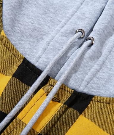 ZITY Men's Flannel Hoodie Shirts Casual Button Down Plaid Shirt Jackets for Men Long Sleeve Stylish Hooded with Pocket Yellow Medium - Image 5