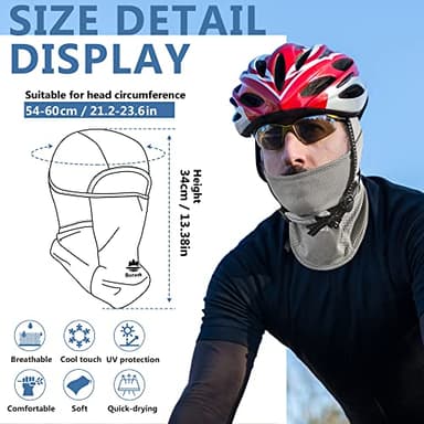 Botack Balaclava Face Mask Sun UV Protection Breathable Full Head Mask for Men Women Skiing Cycling Grey - Image 6