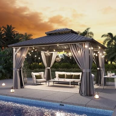Aoxun 12'x14' Hardtop Gazebo, Aluminum Frame Canopy with Double Galvanized Steel Roof, Outdoor Metal Pavilion with Netting, Curtains for Backyard, Patio and Deck - Image 2
