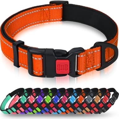 Taglory Reflective Dog Collar with Safety Locking Buckle, Adjustable Nylon Pet Collars for Large Dogs, Orange - Image 1