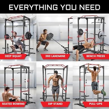 Fitness Reality XLT Squat Rack with LAT Pulldown, Landmine, Weight Horn Attachments , Barbell Holder - Image 5