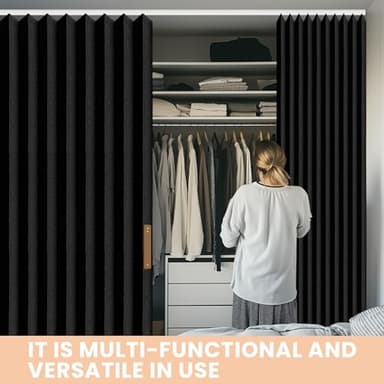 JILRON Accordion-Style Room Divider with Ceiling Track - Foldable Partition Curtain, Easy Installation(Black 180" W x 84" L-Pack of 1) - Image 7