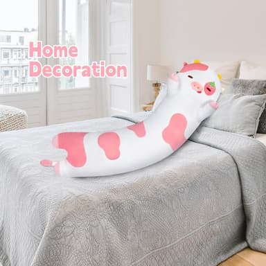 Mewaii Long Cow Plush 5 Sizes, 120% Extra Filling Giant Plushness Kids Body Pillow, Kawaii Cute Strawberry Cow Stuffed Animals Plushies, Big Long Body Pillow Cat Plush Gift for Girls 53” - Image 5