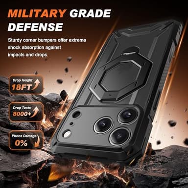 TONGATE for iPhone 17 Pro Max Case with 360° Spin Magnetic Stand, [Compatible with MagSafe][Military-Grade Protection] with Screen Protector & Camera Control Cover for iPhone 17 ProMax, Black - Image 5