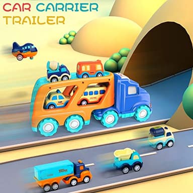 9 Pack Cars Toys for 2 3 4 5 Years Old Toddlers Boys & Girls Gift, Big Transport Truck with 8 Small Cute Pull Back Trucks, Carrier Truck with Sound & Light 13.5 * 5.5 inch, 2.5 *1.6 inch - Image 5