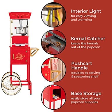 Nostalgia Popcorn Maker Machine - Professional Cart With 8 Oz Kettle Makes Up to 32 Cups - Vintage Popcorn Machine Movie Theater Style - Red - Image 3
