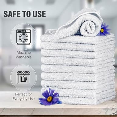 DecorRack 10 Pack 100% Cotton Wash Cloth, Luxurious Soft, 12 x 12 inch Ultra Absorbent, Machine Washable Premium Quality Washcloths, White (10 Pack) - Image 4