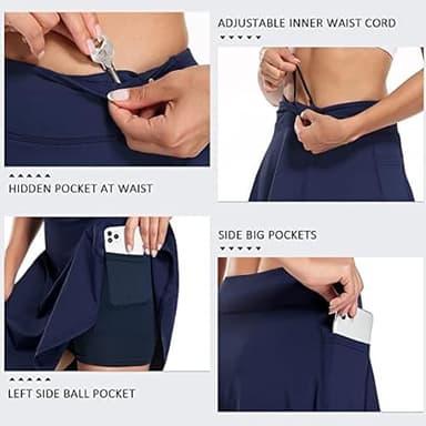 KORALHY Long Skirts for Women, Athletic Skirt 20" Knee Length Golf Skorts Summer Skirts High Waisted Tennis Skirts with Pockets Perfect for Running Training Leopard Floral Medium - Image 4