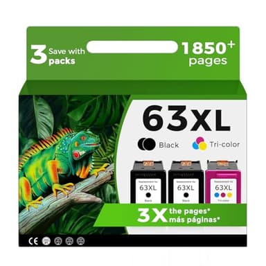 63XL Ink Cartridges for HP 63 XL Black Color Combo 3-Pack Replacement for HP63 HP63XL for 3830 4520 5258 3630 4650 5255 4652 4655 5200 4512 3632 5252 2132 1112 3631 2130 4510 4654 3634 3833 Printer - Image 1
