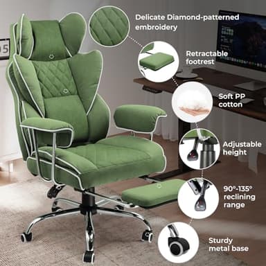 COMHOMA Big and Tall Office Chair, High Back Leather Gaming Chair with Footrest, Executive Ergonomic Office Chair with Pocket Spring Lumbar Support and with Outward Fixed Soft Armrests - Image 5