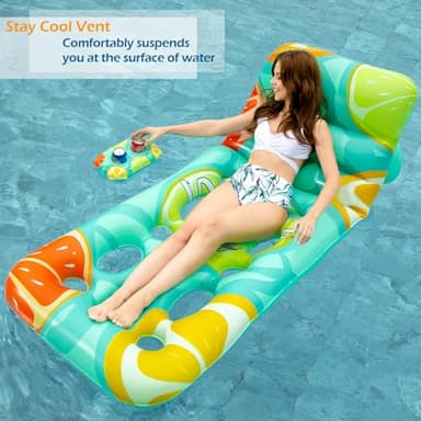 Jasonwell Inflatable Pool Float Adult - Pool Floaties Lounger Floats Floating Chair Raft with Adjustable Backrest Cup Holders Water Floaty Lake Lounge Tanning Floats Beach Party Toys for Adults Fruit - Image 2