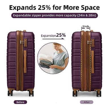 LARVENDER Luggage Sets 6 Piece, Expandable Hardside Carry on Suitcase Set with Spinner Wheels, Lightweight Rolling Luggage Sets for Women with TSA Lock, Purple - Image 2