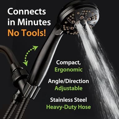 AquaDance High Pressure 6-Setting Oil Rubbed Bronze Handheld Shower Head with Stainless Steel Hose. Officially Independently Tested to Meet Strict US Quality & Performance Standards! - Image 4