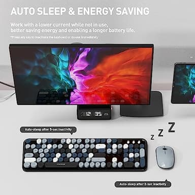 Keyboard and Mouse Wireless,Cute Retro Wireless Keyboard Mouse Combo with Round Key,2.4Ghz Dropout-Free Connection,Typewriter Keyboard Mouse Set for PC Laptop Desktop Computer-Grey Colorful - Image 3