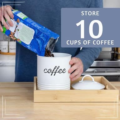AuldHome Design Enamelware White Coffee Canister; Rustic Distressed Style Tea Storage for Kitchen - Image 5