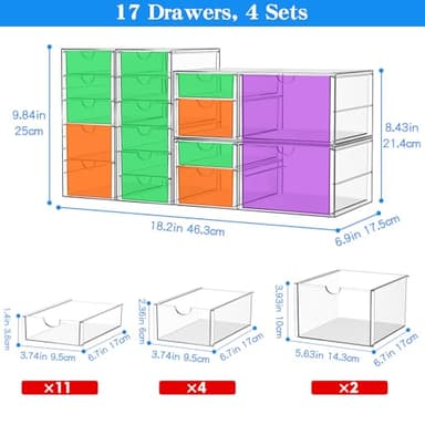 ARSTPEOE Makeup Acrylic Organizer with 17 Drawers(4 Sets), Desk Organizers and Accessories, Clear Makeup Organizer, Dustproof Storage Drawers for Office Art Craft Supplies - Image 3