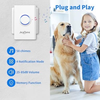 JeaTone Dog Door Bell, Dog Bells to Go Outside, Smart Wireless Potty Training Button for Dogs, Training Dog to Ring The Bell, 2 Pack Button White - Image 2