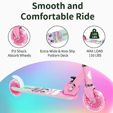 BELEEV Scooters for Kids Ages 3-12 with Light-Up Wheels & Stem & Deck, 2 Wheel Folding Scooter for Girls Boys, 3 Adjustable Height, Non-Slip Pattern Deck, Lightweight Kick Scooter for Children (Pink) - Image 5