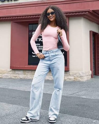 SUUKSESS Women Double Lined Fitted Basic Tee Shirts Crew Neck Long Sleeve Going Out Crop Tops (Blush, S) - Image 4