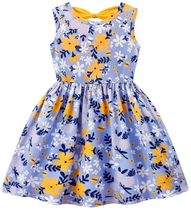 Girls Floral Dress Boho Sleeveless Dresses Casual Party Beach Sundress Daisy Toddler Summer Dress Sunflower Clothes for Kids 6-7T Blue/1930 - Image 3