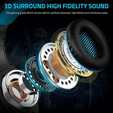 Gaming Headset with Microphone for PC, PS4, PS5, Headset Noise Cancelling Gaming Headphones for Switch, Laptop, Mac, Xbox Series X/S, Headphones with LED Lights, Deep Bass for Kids Adults, Black Blue - Image 3