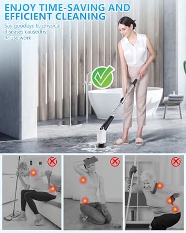 Bathroom Scrubber Electric Electric Spin Scrubber with 8-in-1 Replaceable Brush Heads Electric Brush Cleaner for Bathroom with Power LCD Display, 3 Adjustable Speed - Image 3