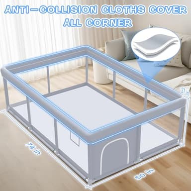XVISHX Baby Playpen 74 x 50 Inch Play Pen Playards, Playpen for Babies and Toddlers, Baby Playard for Indoor & Outdoor Active Center Game Fence, with Skin-Friendly Fabric and Soft Breathable Mesh Grey - Image 2