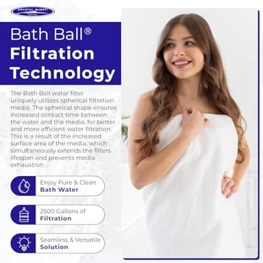 Crystal Quest Bath Ball Water Filter for Bathtub - 3-Stage Filtration, Removes Chlorine, Chloramine & Byproducts, 2,500 Gallons, BPA Free, pH Balanced Water, Fits Most Tubs, Easy Install - White - Image 5