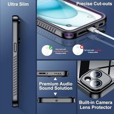 SPIDERCASE for iPhone 15 Case Waterproof, Built-in Lens & Screen Protector, Full Heavy Duty Protection, 12FT Military Shockproof, Dustproof Phone Case,Purple - Image 4