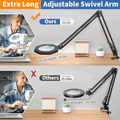 10X Magnifying Glass with Light and Clamp, KIRKAS Octagon LED Magnifying Lamp, 3 Color Modes and Stepless Dimmable, Hands Free Lighted Magnifier Glass Lens for Crafts, Repair, Close Work - Black - Image 4