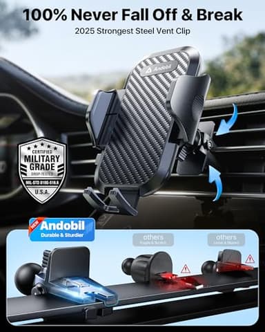 andobil Car Phone Holder, 2025 Military-Grade 89lbs Strongest Suction Phone Holders for Your Car Dashboard/Windshield/Vent Easy Clamp Cellphone Holder Truck Stand for iPhone 17 16 15 Pro Max Samsung - Image 9
