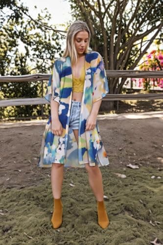 Women's Summer Kimono Beach Coverups Casual Loose Swimsuit Cardigans for Swimwear(Blue Yellow Flower,XL) - Image 2