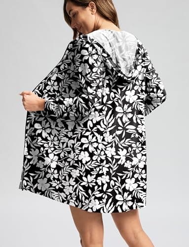 G Gradual Women's UPF 50+ Swim Cover Up Sun Protection Hoodie Long Jacket SPF Lightweight Beach Cover Ups for Women(White Flower,L) - Image 3