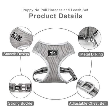 Puppy Harness and Leash Set - Dog Vest Harness for Small Dogs Medium Dogs- Adjustable Reflective Step in Harness for Dogs, Cats - Soft Mesh Comfort Fit No Pull No Choke (S, Grey) - Image 3