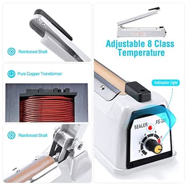 METRONIC Impulse Sealer 12 Inch, Heat Sealer Machine with Repair Kit, Manual Bag Sealer, Heavy Duty Impulse Heat Sealer for Plastic Bags, Shrink Wrap Bags (White) - Image 6