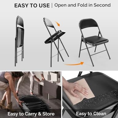 VINGLI 4 Pack Folding Chairs with Padded Seats, Metal Frame with Pu Leather Seat & Back, Capacity 350 lbs, Set of 4, Black - Image 7