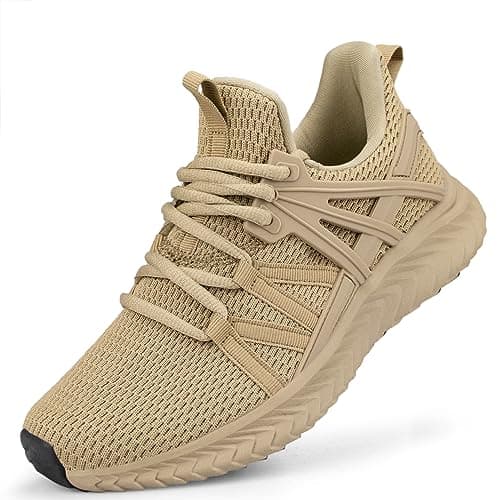 Abboos Womens Non Slip Running Shoes Breathable Sneakers Athletic Lightweight Gym Sports Walking Shoes Size 8 Khaki - Image 1