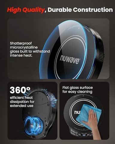 Nuwave Portable Induction Cooktop Diamond with Probe, Advanced Countertop Burner, 91 Temps from 100°F to 500°F, 12”Shatter-Proof Ceramic Glass & 6.5”Heating Coil, Ideal for RV Camp,Small Apt,Travel - Image 8