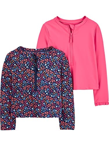 Simple Joys by Carter's Baby and Toddler Girls' 2-Pack Zip Rashguards - Image 1