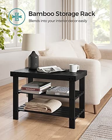 SONGMICS Shoe Rack Bench, 3-Tier Bamboo Shoe Storage Organizer, Entryway Bench, Holds Up to 286 lb, 11.3 x 27.6 x 17.8 Inches, for Entryway Bathroom Bedroom, Ink Black ULBS04H - Image 7