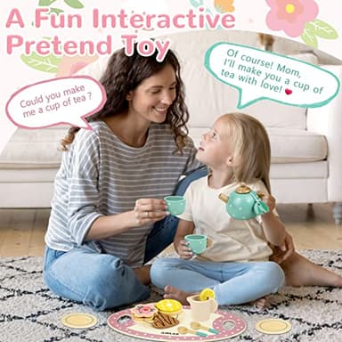 Wooden Tea Set for Little Girls Play Food Pretend Play Kitchen Accessories for 3 4 5 Years Old Girls and Boys Toddler Princess Tea Time Party Food Toys - Image 5