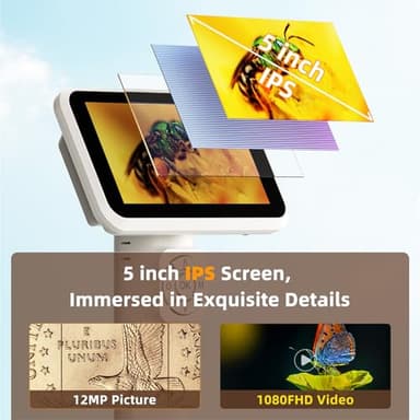 LM115 LCD Digital Coin Microscope for Adults and Kids, 5'' Handheld USB Coin Magnifier with Screen, Anti-Shake, Portable 12MP Microscope Camera with 8 LED Lights, PC View, Metal Stand, 1080P Video - Image 7